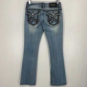 Miss Me Jeans Womens 27 Blue Low Rise Light Wash Boot Thick Stitch Y2K JE1020B3R